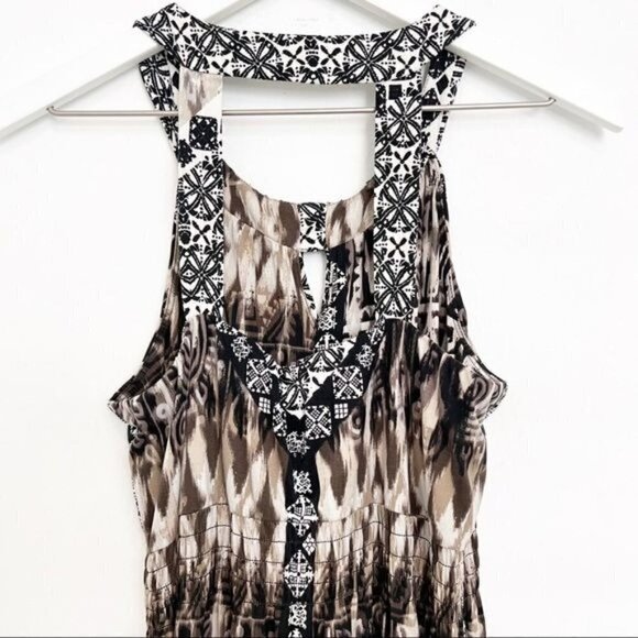 Soma Stretch Jersey Halter Keyhole Cutout Smocked Long Maxi Dress Brown Black - Picture 6 of 7